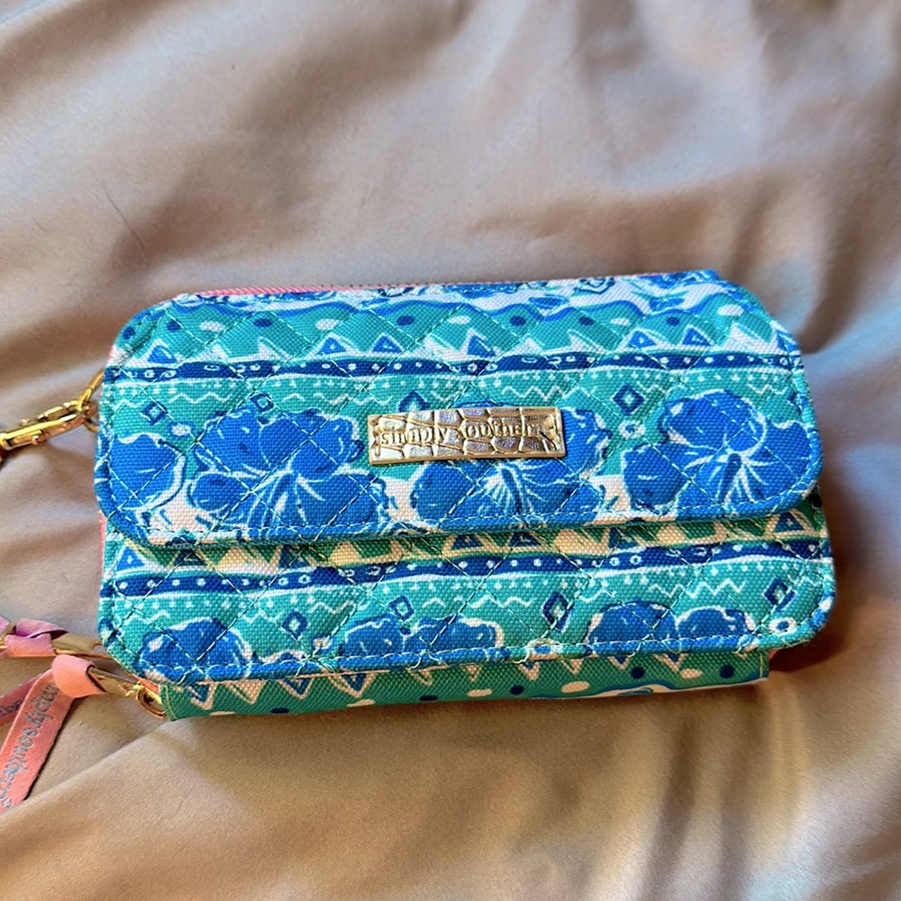 Simply Southern wallet with 2 zippers, 1 button opener, and a wristlet